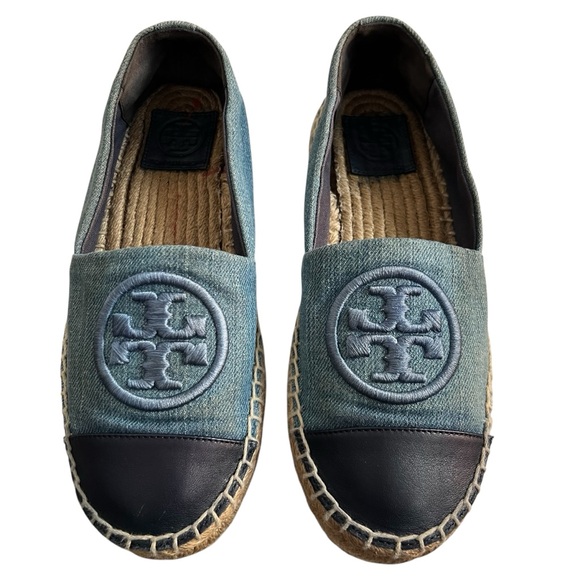 TORY BURCH Benton Denim Cap Toe Espadrille Blue Platform Women’s Size 6 - Picture 2 of 16